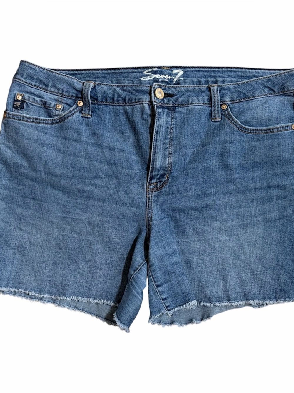 women's blue denim cutoff shorts from Seven7 Size 16 Stretchy Mid High Rise